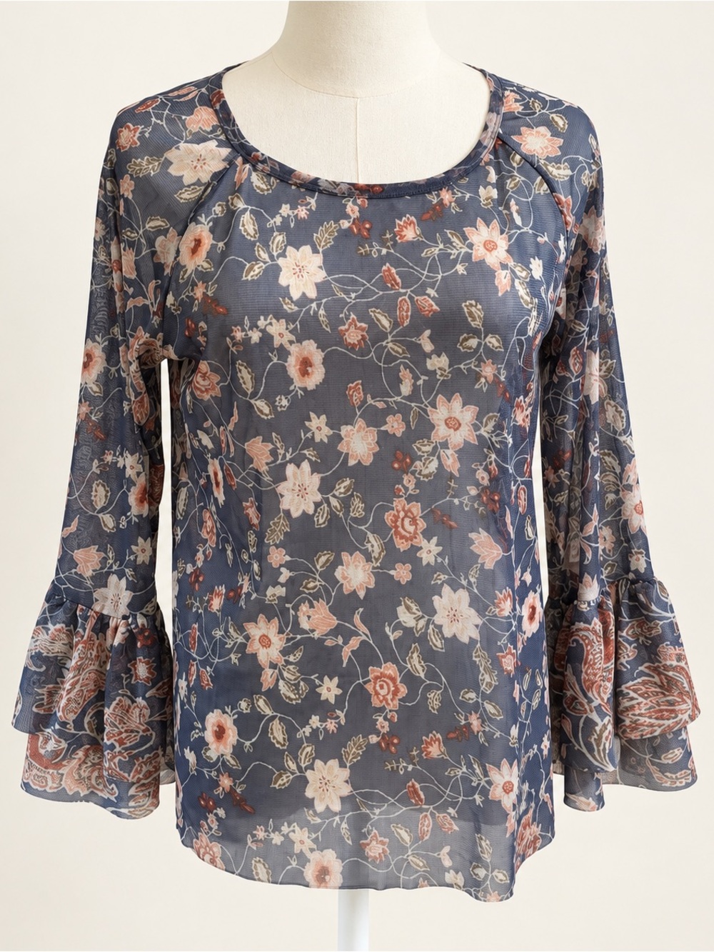 NWT Allison Joy Floral Mesh Blouse S Boho Going Out